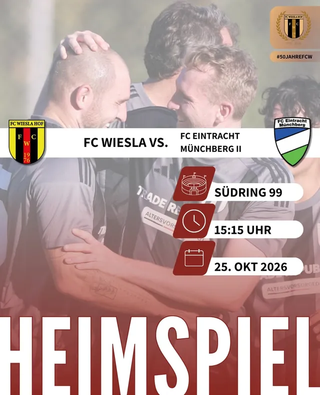 Ankündigungsbild für „FC Wiesla Hof gegen FC Eintracht Münchberg II" bei FC Wiesla Hof e. V.