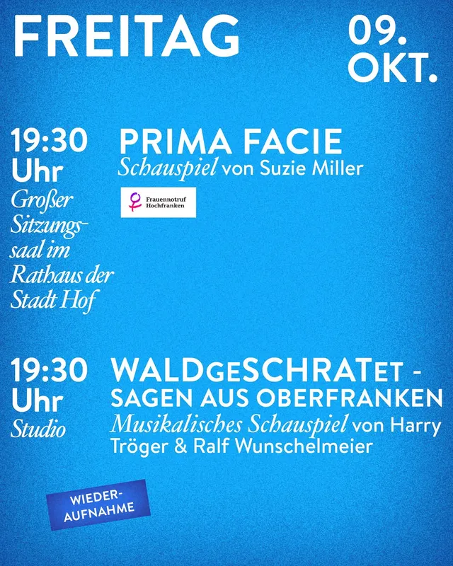 Ankündigungsbild für „Prima Facie" bei Theater Hof