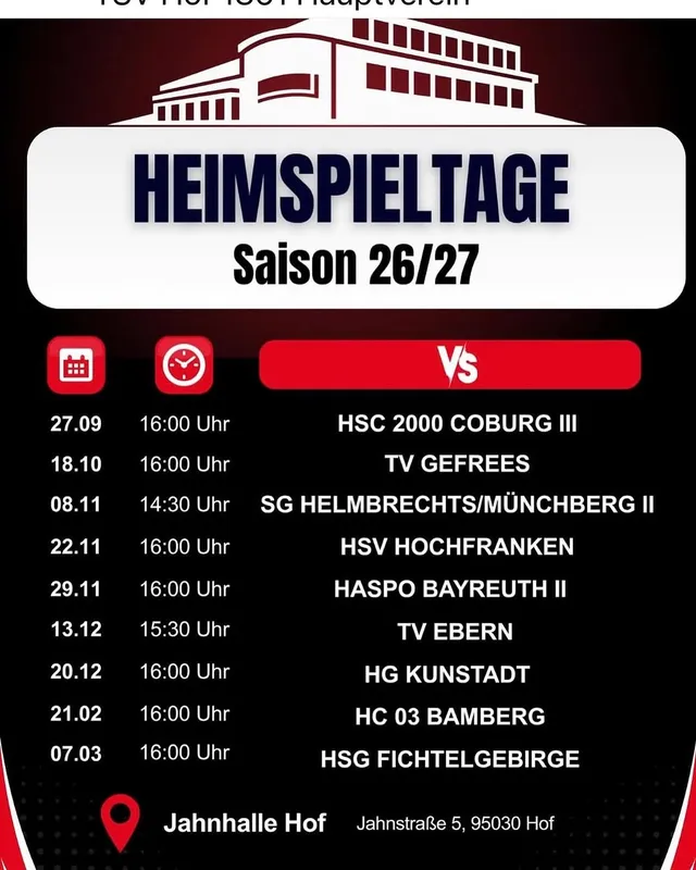 Ankündigungsbild für „TV Ebern vs. HG Kunstadt" bei Jahnsporthalle