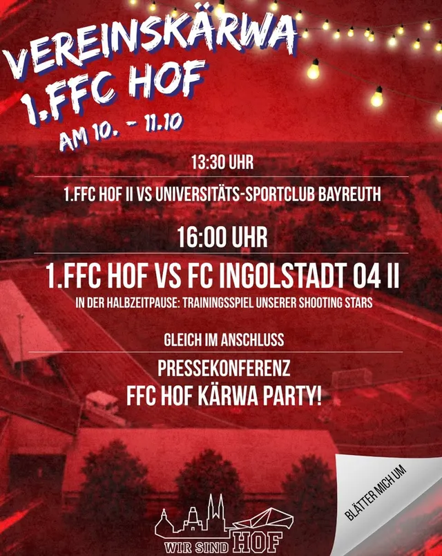 Ankündigungsbild für „1. FFC Hof gegen FC Ingolstadt 04 II" bei 1. FFC HOF e.V.