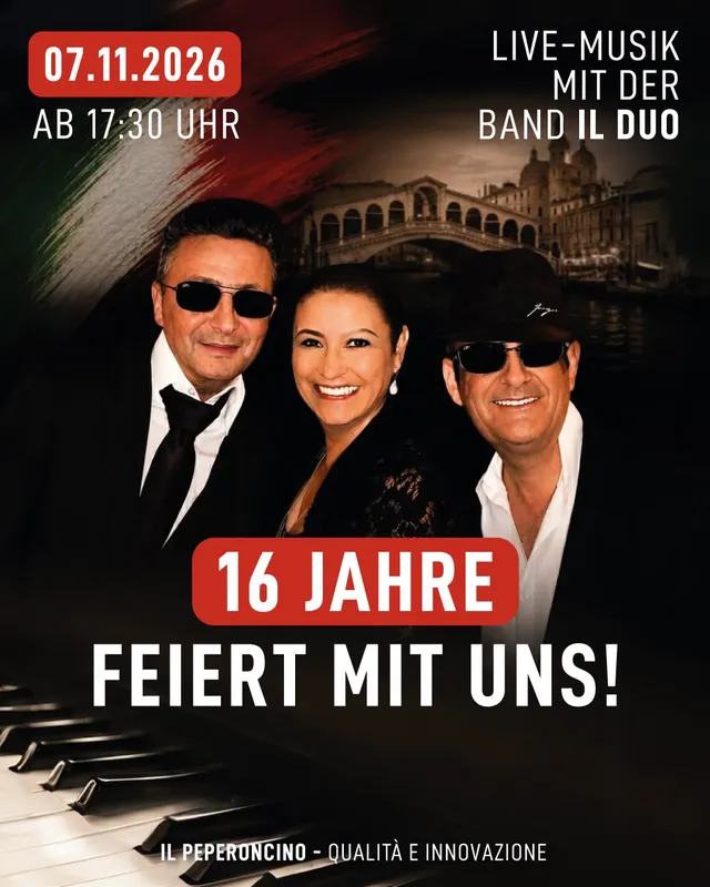 Ankündigungsbild für „16 Jahre Il Peperoncino mit Il Duo" bei Il Peperoncino