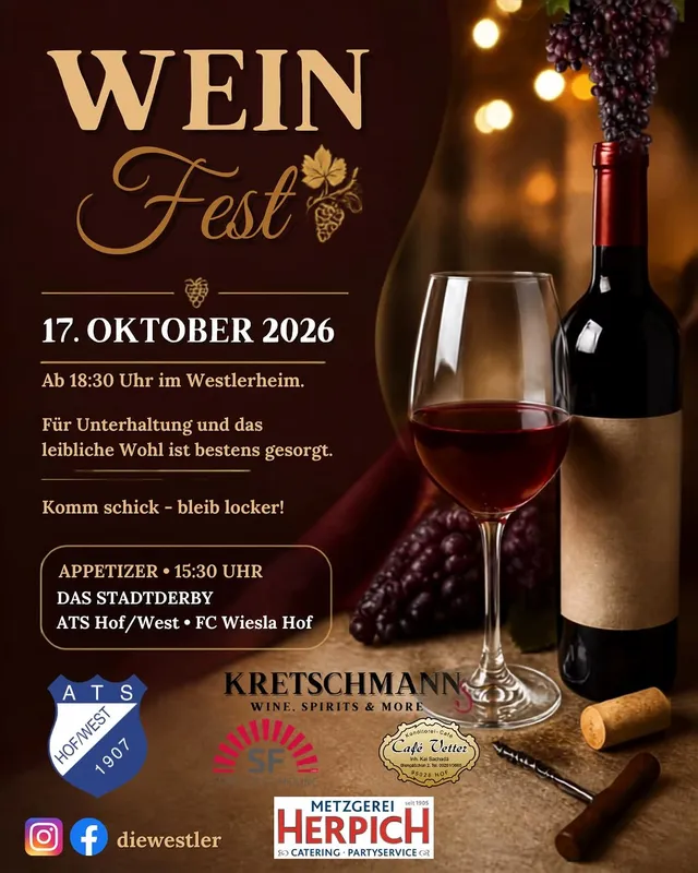 Ankündigungsbild für „Weinfest beim ATS Hof/West" bei ATS Hof West