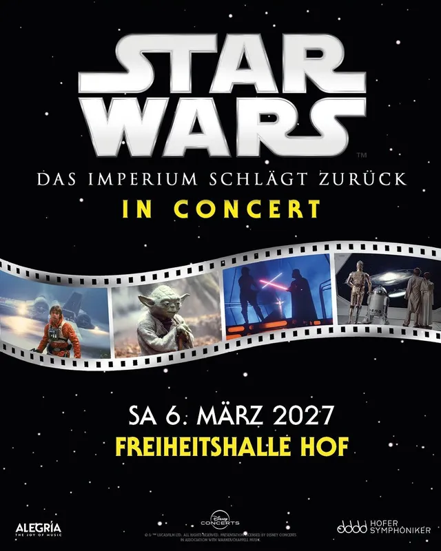 Ankündigungsbild für „Star Wars in Concert – Das Imperium schlägt zurück" bei Freiheitshalle Hof