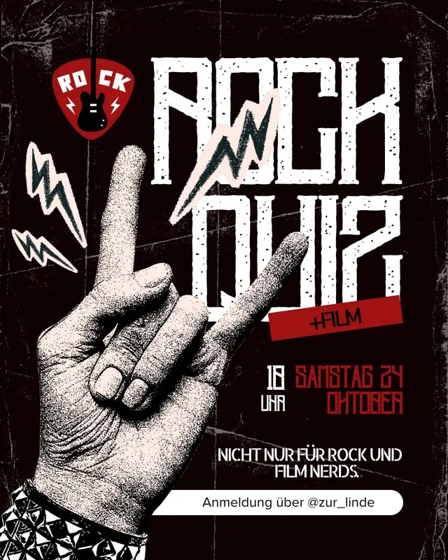 Ankündigungsbild für „Rock+Film Quiznight " bei Zur Linde
