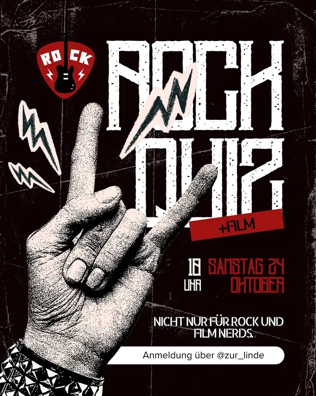 Ankündigungsbild für „Rock Night + Film" bei Zur Linde