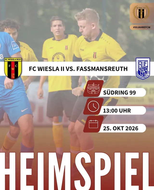 Ankündigungsbild für „FC Wiesla Hof II gegen SpVgg Faßmannsreuth" bei FC Wiesla Hof e. V.
